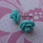 Aqua Flowers Post Earrings